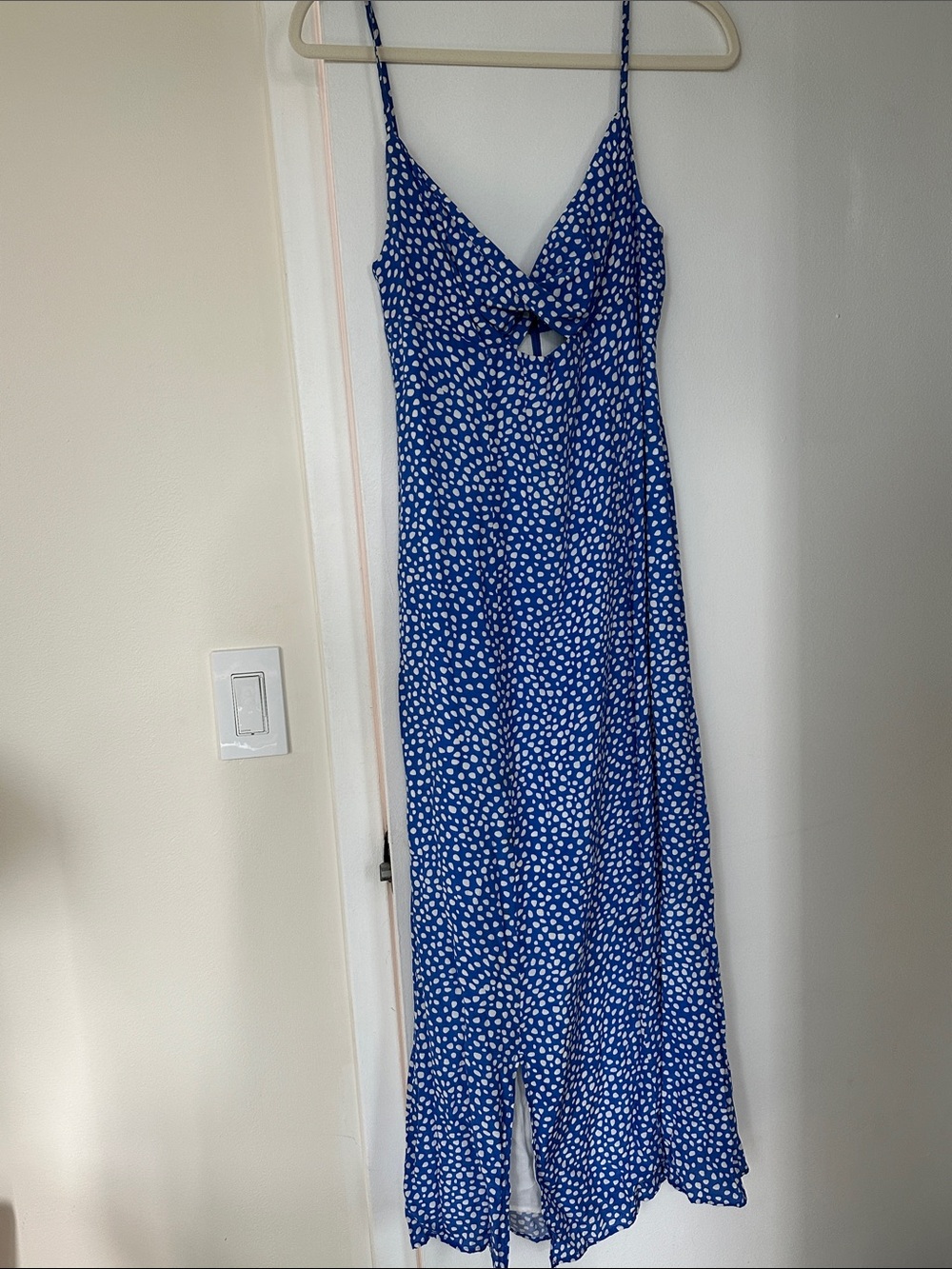 Kookai Blue and White Spotted Tie-Front Maxi Dress